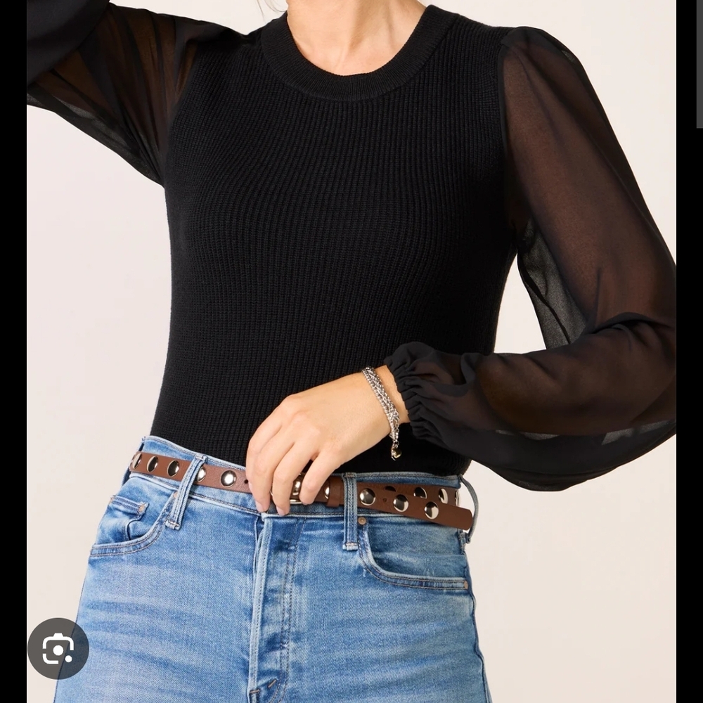 Evereve Black Sweater with Sheer Sleeves